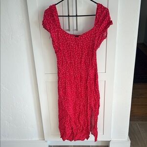 Cotton On Vibrant Red Floral Midi Dress